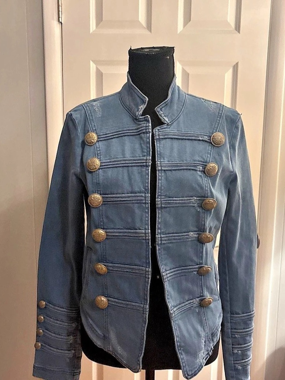 Free People Denim Military Band Jacket Blue